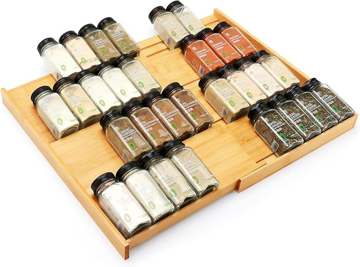 Bamboo Spice Drawer Organizer, (Need 3.1\u201d Deep Drawer) Expandable 4 Tier Spice Rack for Cabi... | Amazon (US)