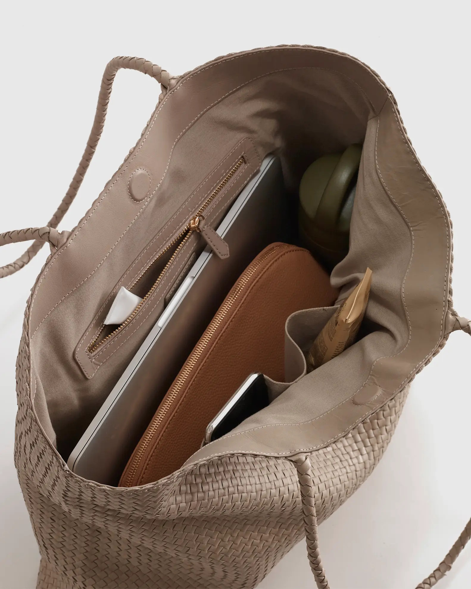 Italian Leather Handwoven Tote in Taupe | Quince