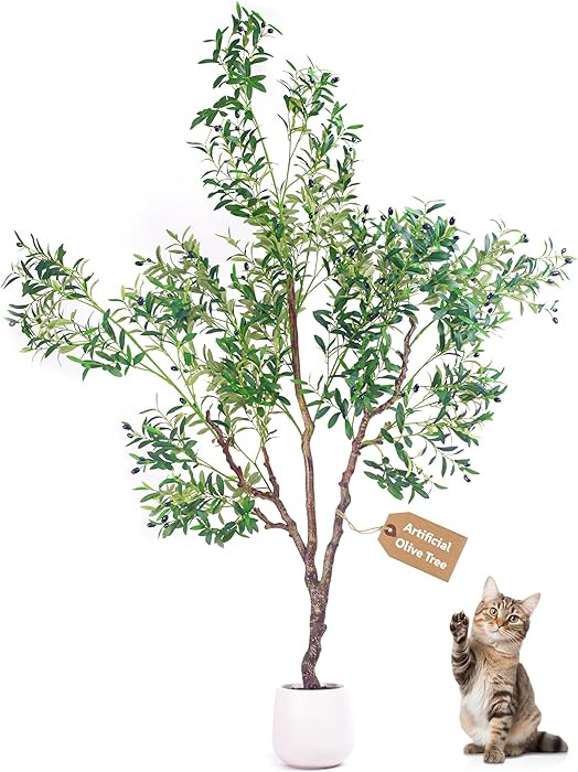 Olive Trees Artificial Indoor, 7FT Tall Faux Olive Tree with White Tall Planter, Artificial Plant... | Amazon (US)