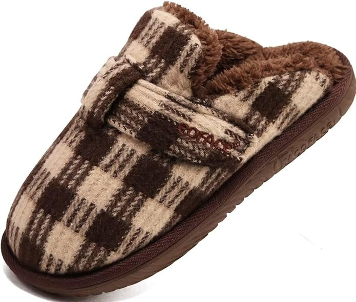 COFACE Womens Soft Memory Foam Slippers Plaid Arch Support Warm Fluffy Winter Scuff House Slipper... | Amazon (US)