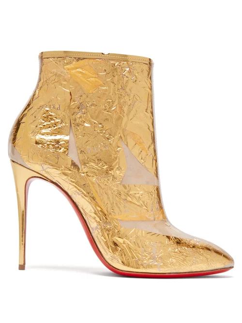 Christian Louboutin - Booty Cap 100 Creased-foil Perspex Ankle Boots - Womens - Gold | Matches (UK)
