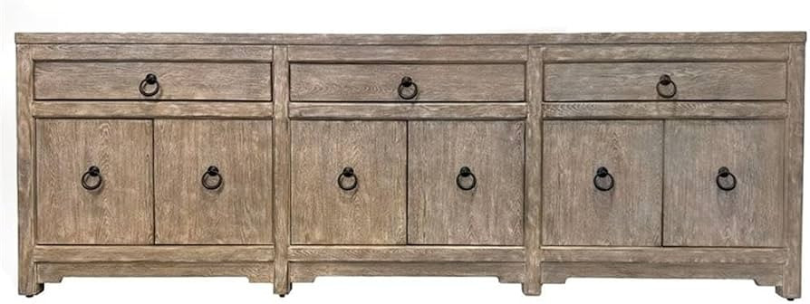 Pemberly Row Contemporary Engineered Wood 90" Console, Brown Finish, Rubberwood Solids, 6 Doors, ... | Amazon (US)