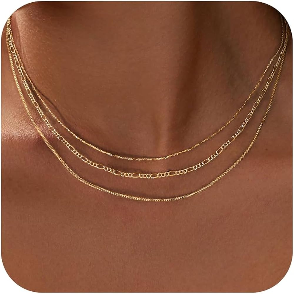 Layered Necklaces for Women,Gold Necklace Stack Dainty 14k Gold Plated Layered Choker Necklace Tr... | Amazon (US)