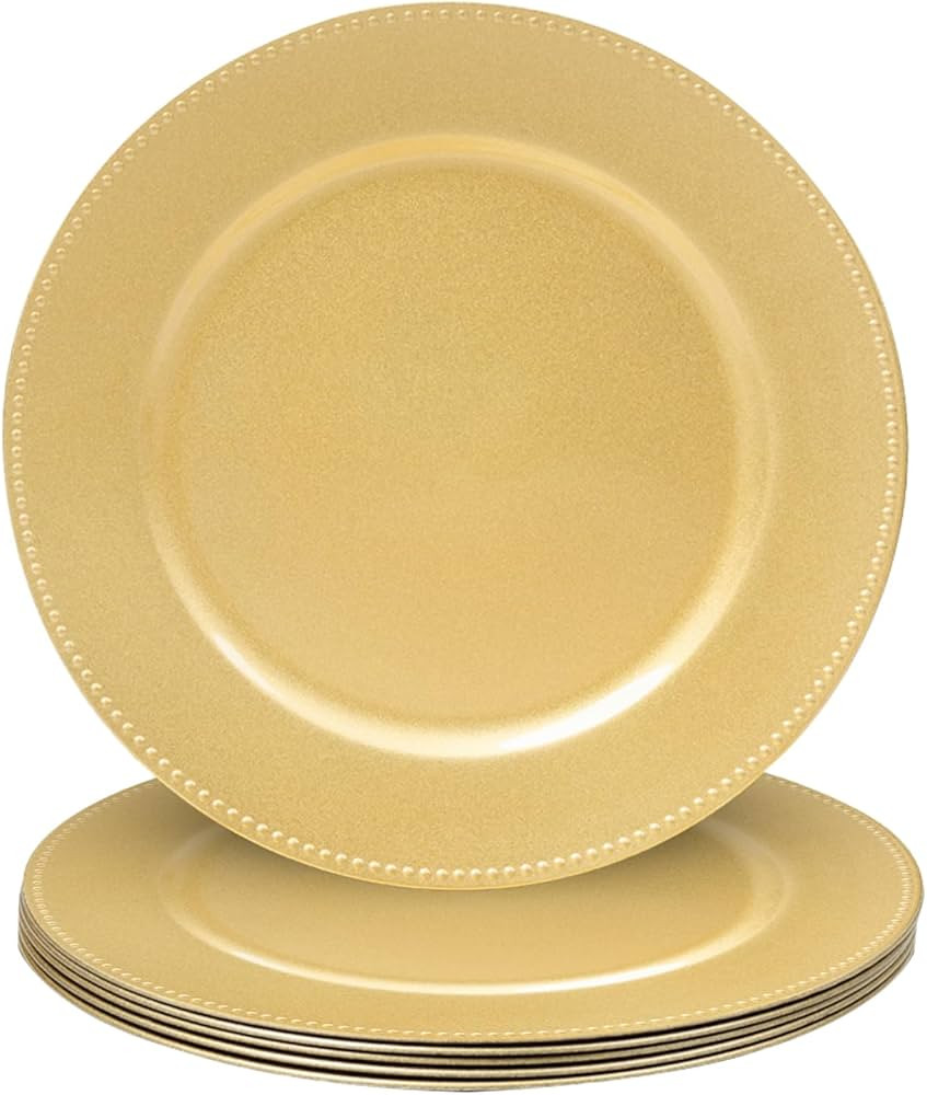 MAONAME 13" Gold Charger Plates Set of 6, Round Chargers for Dinner Plates, Plate Chargers with B... | Amazon (US)