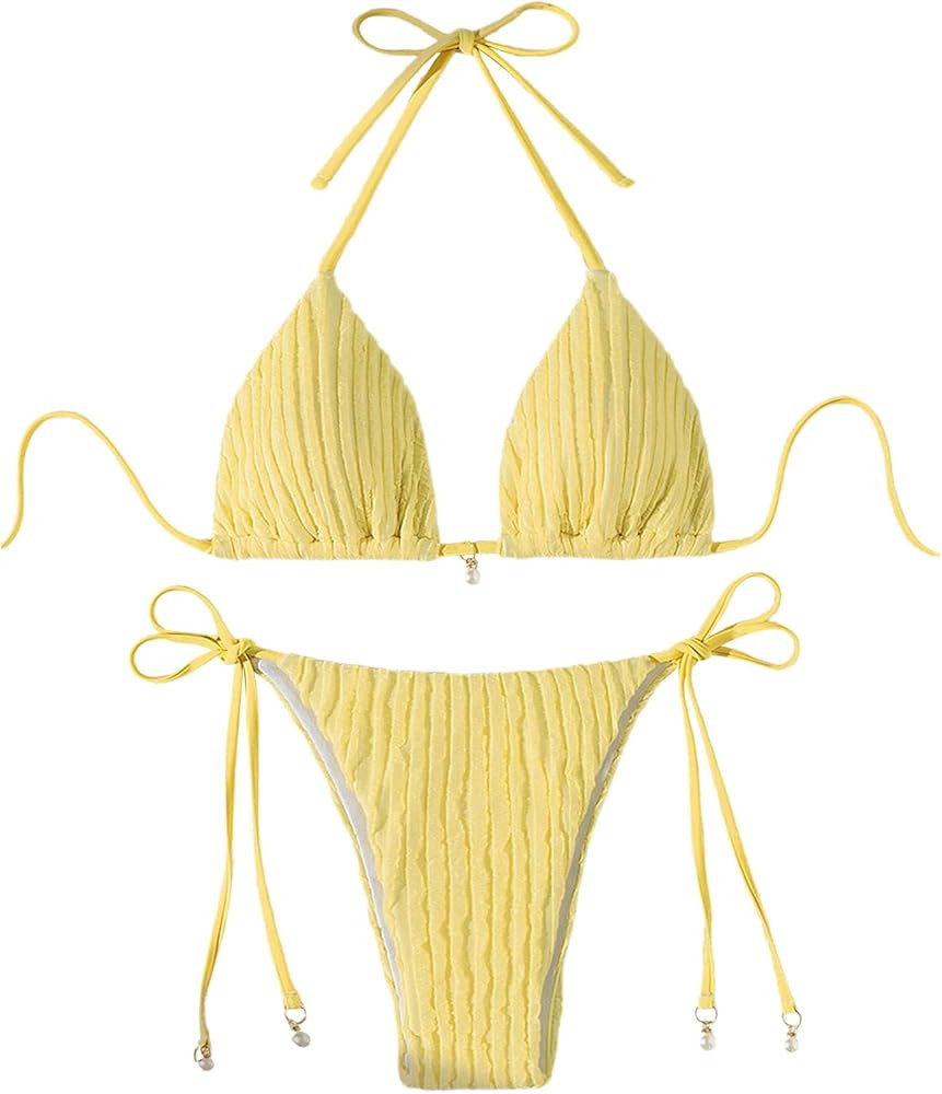 Verdusa Women's Two Piece Swimsuits Swimwear Halter String Triangle Bikini Sets | Amazon (US)