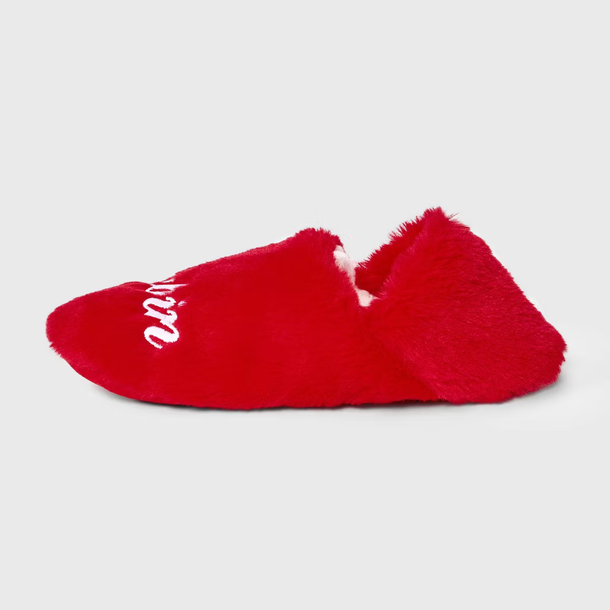 Adult Embroidered 'Cabin Crew' Faux Fur Christmas Slipper Socks with Grippers - Wondershop™ Red | Target