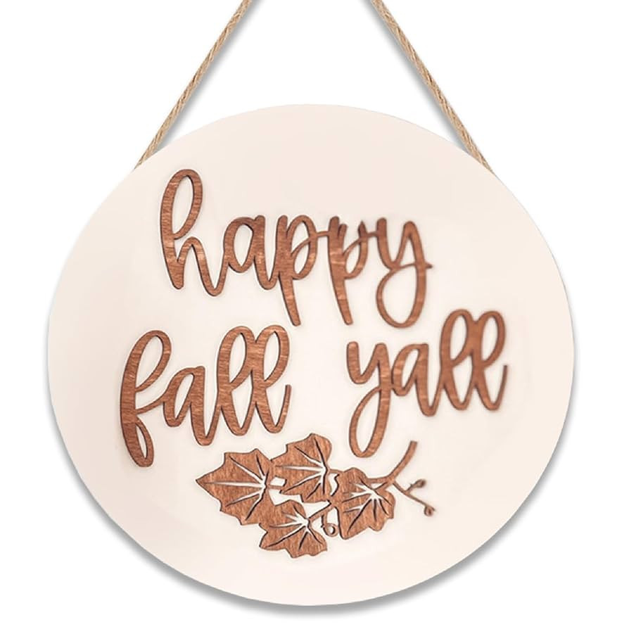 Hello Fall Wood Sign Happy Fall Yall Welcome Sign for Front Door Round Wood Sign Hanging Welcome ... | Amazon (US)