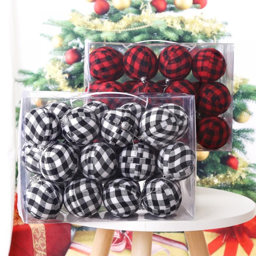 48 Pcs Christmas Balls, Buffalo Plaid Fabric Ball Ornament Decoration, Farmhouse Christmas Tree B... | Walmart (US)