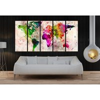 Watercolor World Map Wall Art Canvas Print, Extra Large Art, Abstract Print Framed Set No5S70 | Etsy (US)