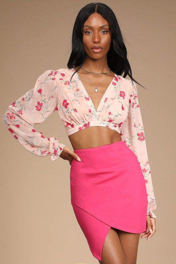 Flowery Feelings Pink Floral Balloon Sleeve Lace-Up Top | Lulus (US)