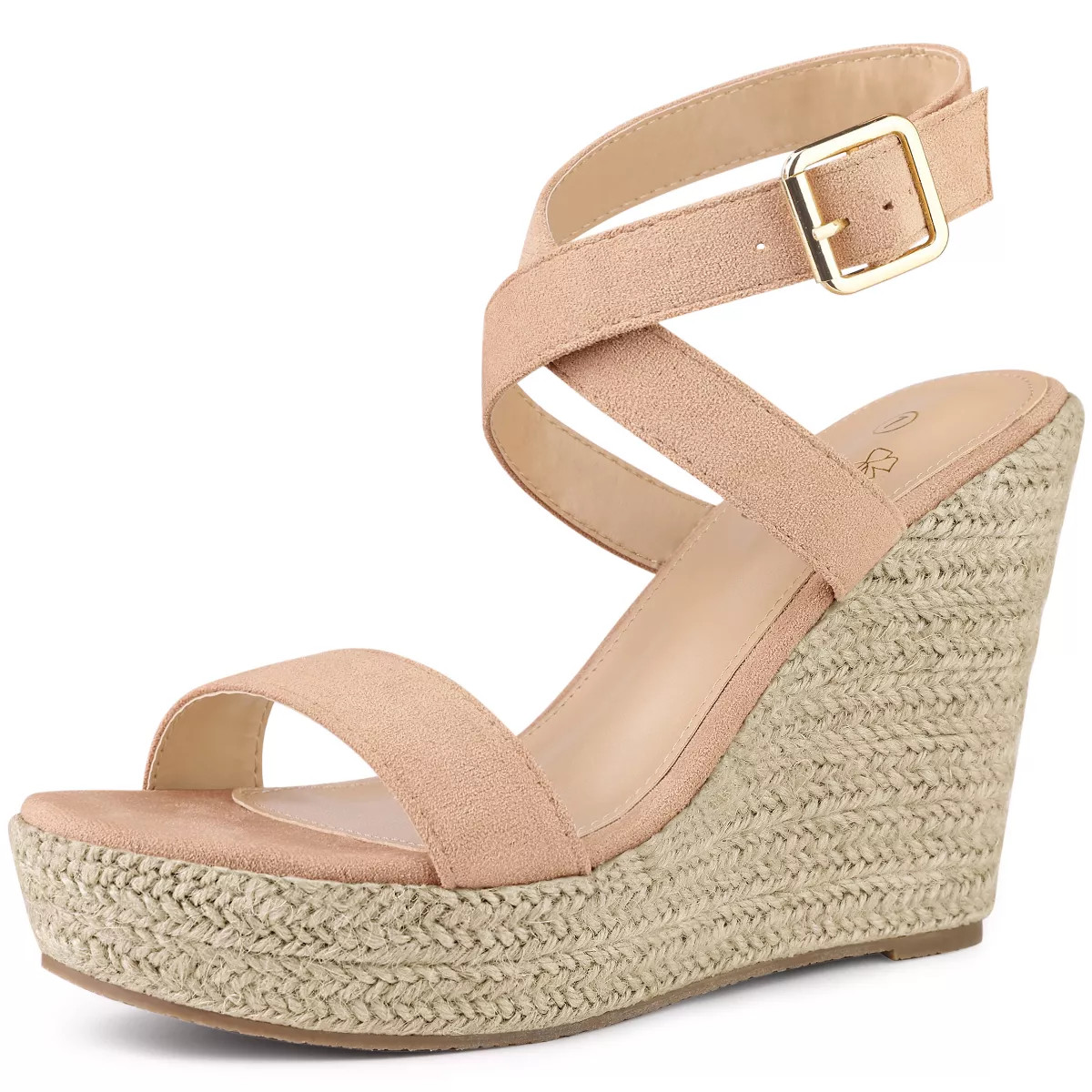 BLISSFUL STEP Women's Slingback Crisscross High Espadrille Wedge Heel Sandals Nude 7.5 | Target