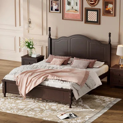 Full Size Wood Platform Bed Frame,Retro Style Platform Bed with Wooden Slat Support,Dark Walnut | Wayfair North America