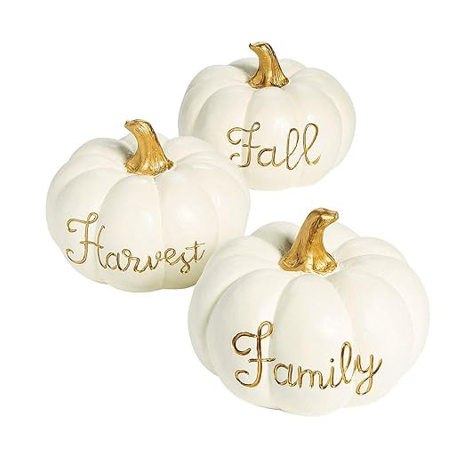 White and Gold Pumpkin Centerpieces (3 Piece Set) Fall Home Decor | Amazon (US)