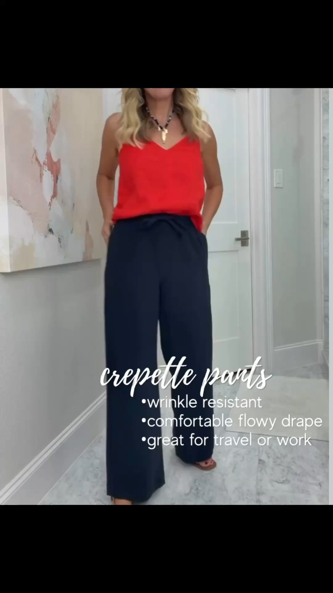These crepe pants are a travel day dream. They have that flowy wide leg drape, resist wrinkles, and feel comfortable enough for a long flight while still looking nice enough to head straight to dinner.

Crepe pants, wide leg pants, travel outfit, wrinkle resistant pants, comfortable pants, workwear pants, vacation style, flowy trousers, travel fashion, everyday outfit, HauteandHumid

#LTKWorkwear #LTKOver40 #LTKootd