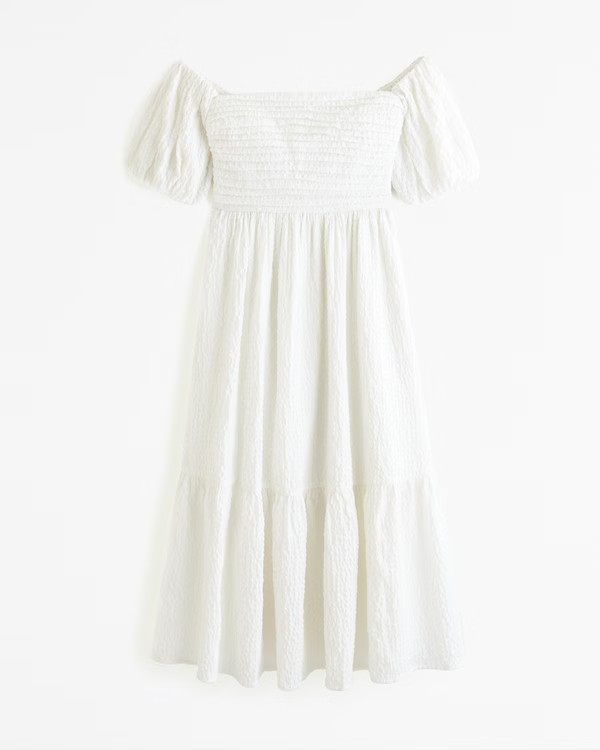 Women's The A&F Emerson Off-The-Shoulder Midi Dress | Women's Dresses & Jumpsuits | Abercrombie.c... | Abercrombie & Fitch (US)