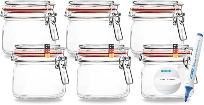 Flaschenbauer - 6-teiliges Set Drahtbügel-Vorratsgläser 550ml, geeignet als Einmach- und Fermen... | Amazon (DE)