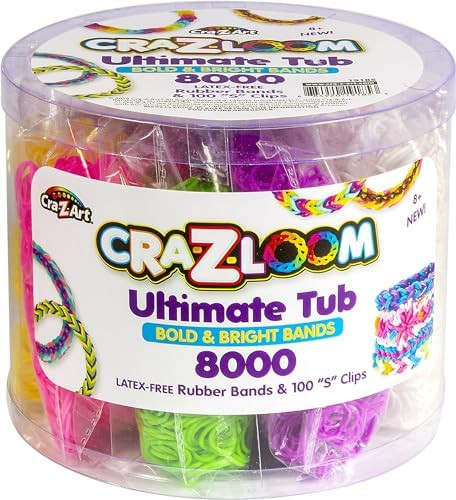 Cra Z Art Cra-Z-Loom Ultimate Tub 8000 Latex Free Rubber Bands and 100 “S” Clips for Making C... | Amazon (US)