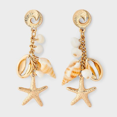 Sealife Hanging Charm Drop Earring - A New Day™ Gold | Target