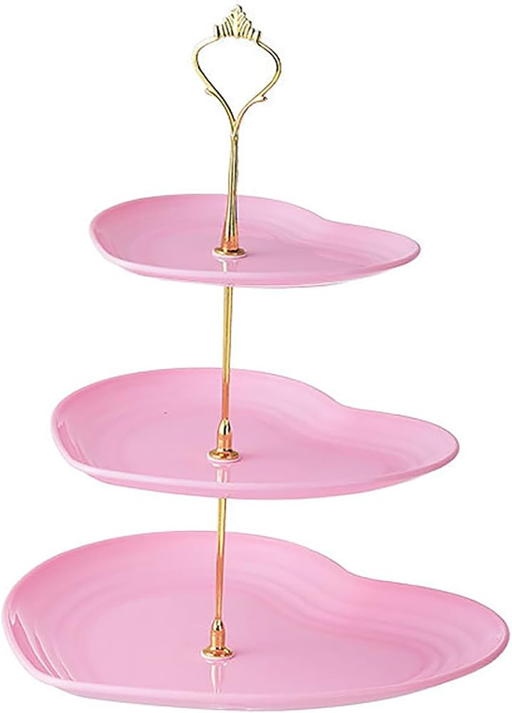3-Tier Heart-Shaped Dessert Cupcake Stands, 1 Pcs Pink Plastic & Metal Tiered Cake Stand Display ... | Amazon (US)