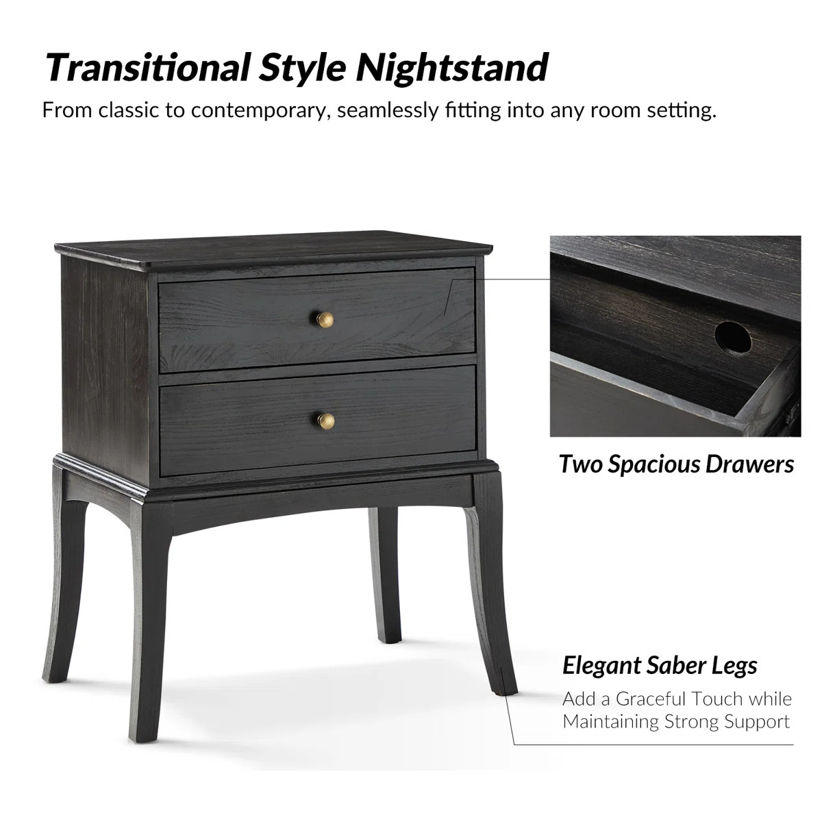 Einav 28'' H  Transitional Solid Wood Nightstand with Built-in Outlet | Wayfair North America