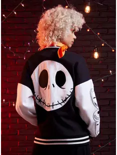 Her Universe The Nightmare Before Christmas Characters Girls Oversized Varsity Jacket | Hot Topic