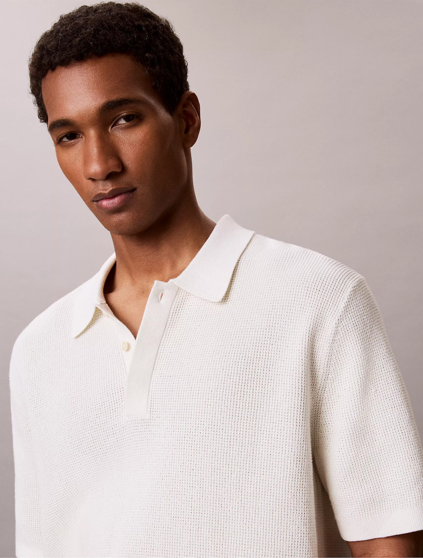 Smooth Cotton Waffle Sweater Polo Shirt | Calvin Klein | Calvin Klein (US)