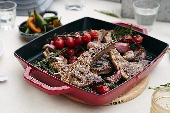 Staub Dust 40511-784-0 Rectangular Griddle with Two Handles, 33 cm, cast Iron, Cherry red | Amazon (US)