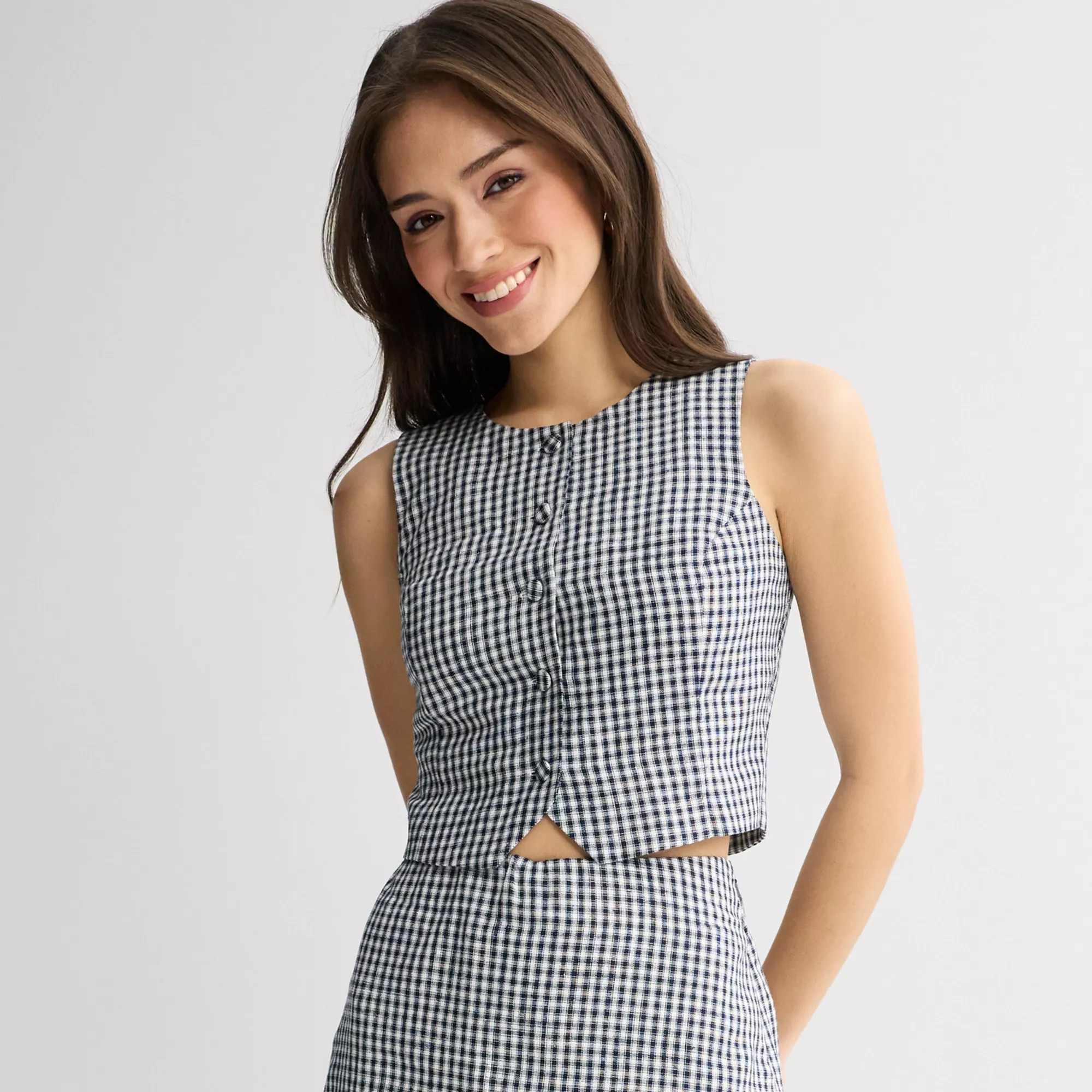 Juniors' SO\u00ae Gingham High Neck Vest | Kohl's