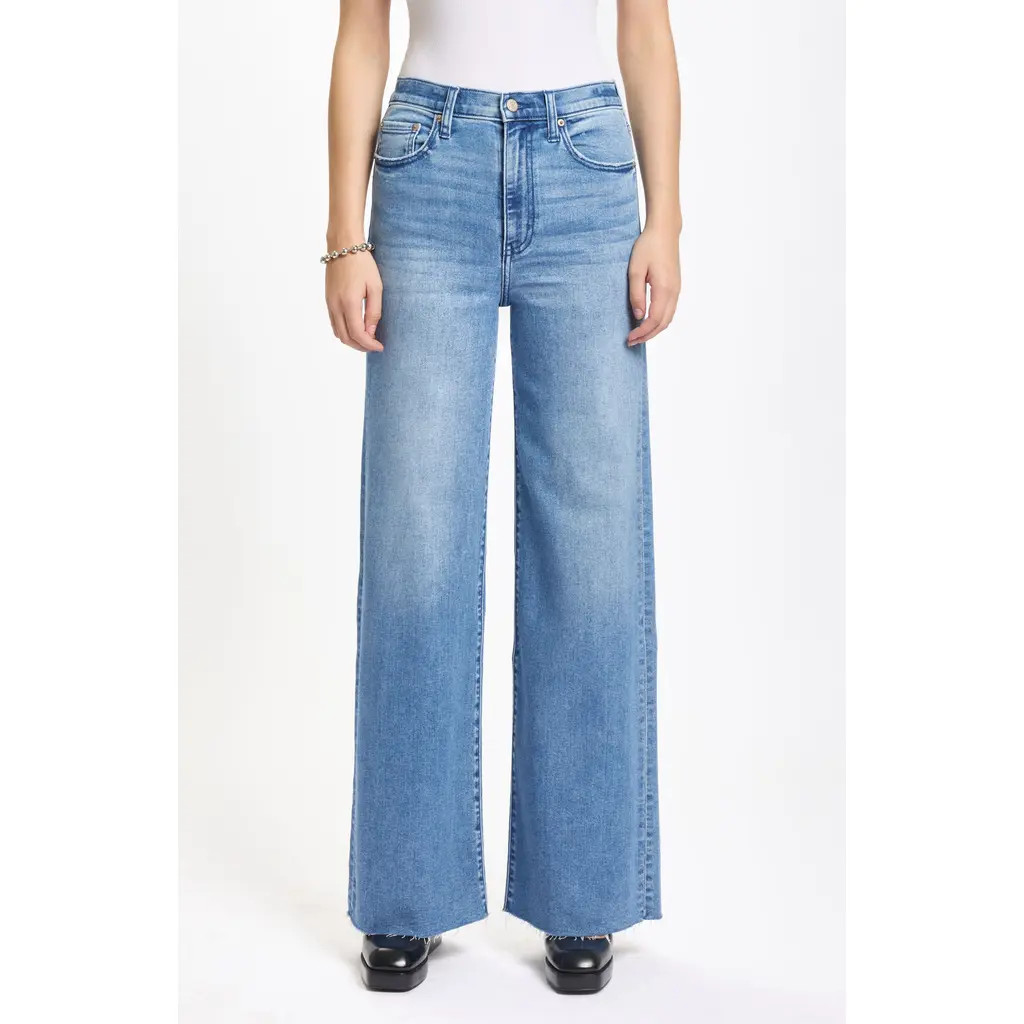 DAZE Far Out High Waist Raw Hem Wide Leg Jeans in Right On at Nordstrom, Size 25 | Nordstrom