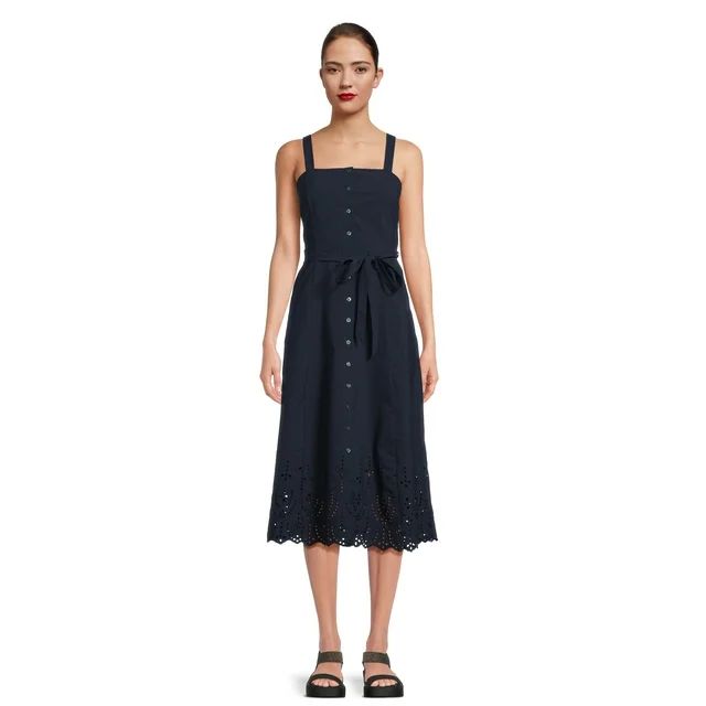 Time and Tru Women's Cotton Eyelet Button Front Dress, Sizes XS-XXXL | Walmart (US)