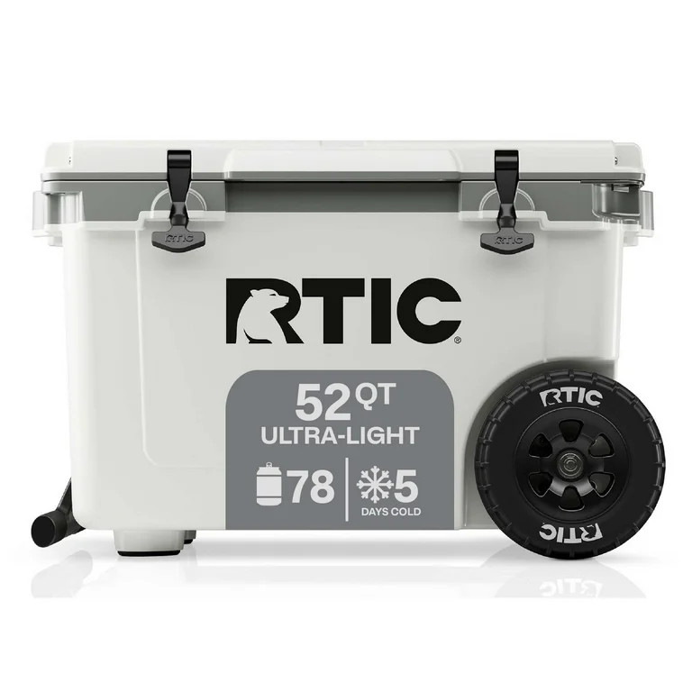 RTIC 52 QT Ultra-Light Wheeled Hard-Sided Ice Chest Cooler, Fits 78 Cans, White & Grey - Walmart.... | Walmart (US)