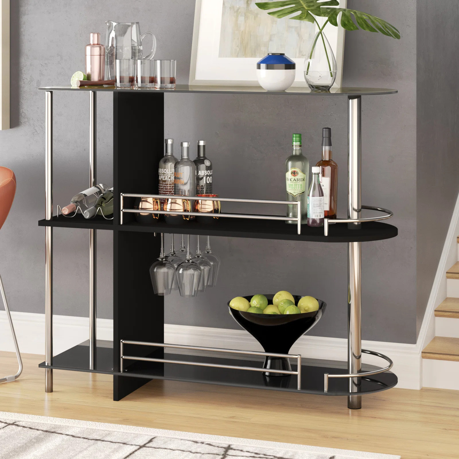 Ivy Bronx Chewning Bar Table with Two Tempered Glass Shelves & Reviews | Wayfair | Wayfair North America