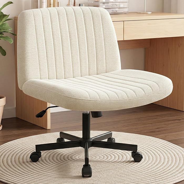Criss Cross Chair Wheels Wide Cross Legged Office Desk Vanity Chair Comfy Fabric Armless Adjustab... | Amazon (US)