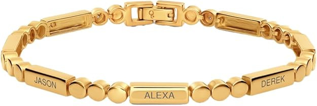Oak&Luna - Personalized Engraved Mixed Dots Rectangle Bracelet with Diamonds Option - Designer Gi... | Amazon (US)