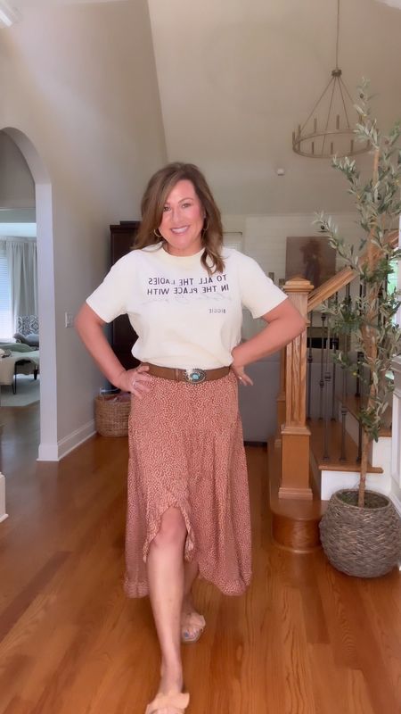 Tee- I ordered a xxl and I normally wear a large. Size up. 
It’s very soft and has stretch. Not see through. 
Skirt- runs to true size! So comfy! 

#LTKVideo #LTKU #LTKMidsize