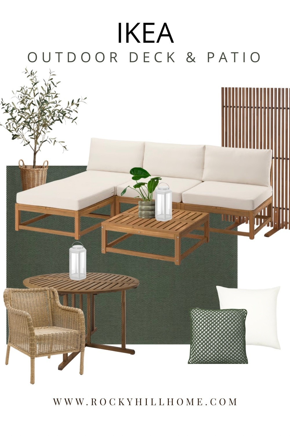 IKEA Outdoor Patio Ideas | Affordable Deck Decor & Furniture Mood Board

Dreaming of a backyard oasis on an IKEA budget? 🌿 This outdoor patio mood board proves you can get a high-end, organic modern look for less. I’ve paired warm wood tones with green accents, cozy wicker textures, and crisp white lanterns to create the ultimate summer hangout. Whether you’re styling a small apartment balcony or a full-sized deck, these affordable IKEA outdoor finds are the perfect inspiration for your next home project.
In this mood board:
• Modern wood sectional & coffee table
• Woven wicker dining chairs
• Green outdoor rug
• Minimalist privacy screen & greenery

#LTKHome #LTKSeasonal