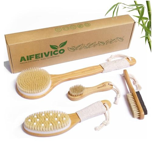 AIFEIVICO Dry Brushing Body Brush, Natural Boar Bristle Dry Brush, Bamboo Exfoliating Body, Face, Foot, Long Handle Back Scrubber Brush, Meridian Pressure for Lymphatic, Cellulite | Amazon (US)