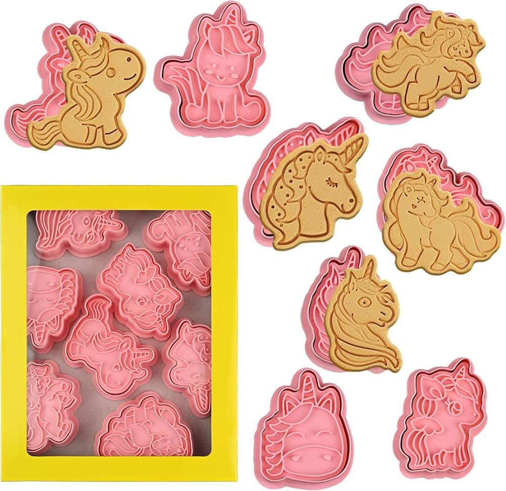 8 Piece Unicorn Cookie Cutter Set With Plunger Stamps - Unicorn Head Embossing Stamps For Biscuit... | Amazon (US)
