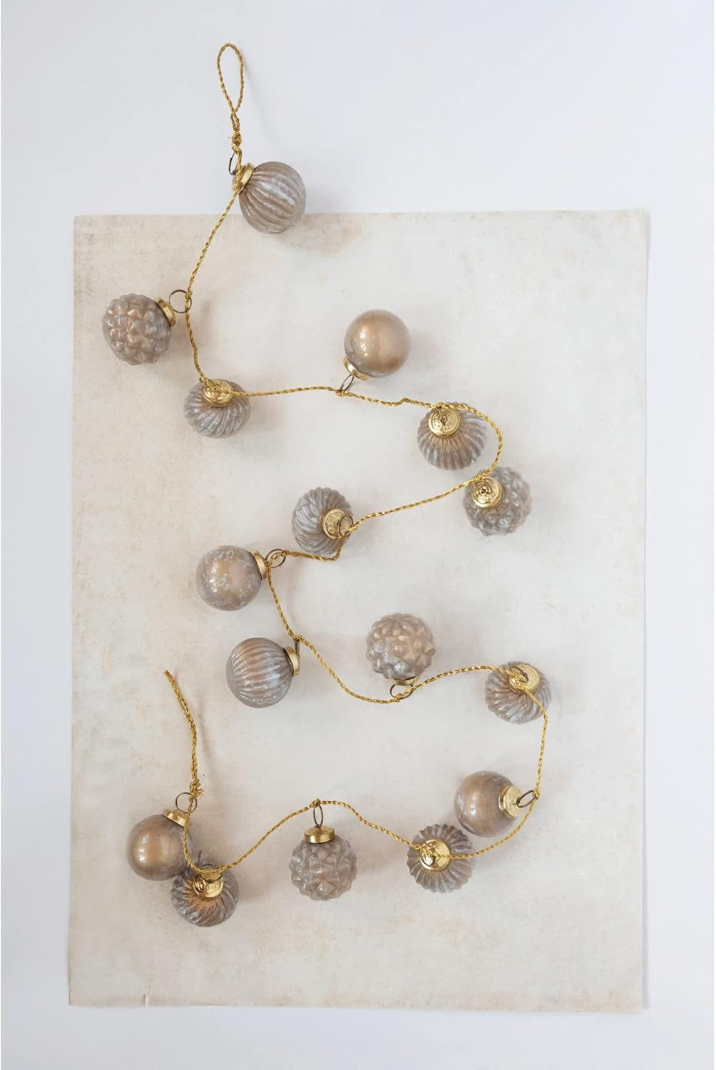 Embossed Mercury Glass Ball Ornament Garland, Marbled Taupe | Amazon (US)