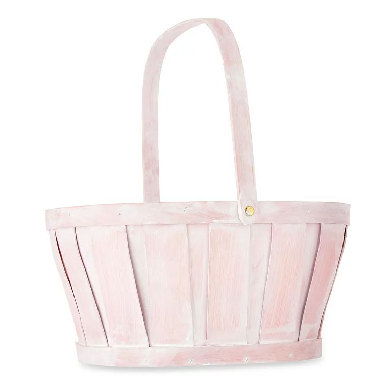 Way to Celebrate Pink Woodchip Easter Basket with Handle, 11" x 9" | Walmart (US)