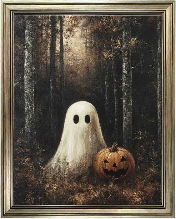 Framed Vintage Halloween Decor Dark Forest With Ghost Wall Art Rustic Farmhouse Canvas Print Pain... | Amazon (US)