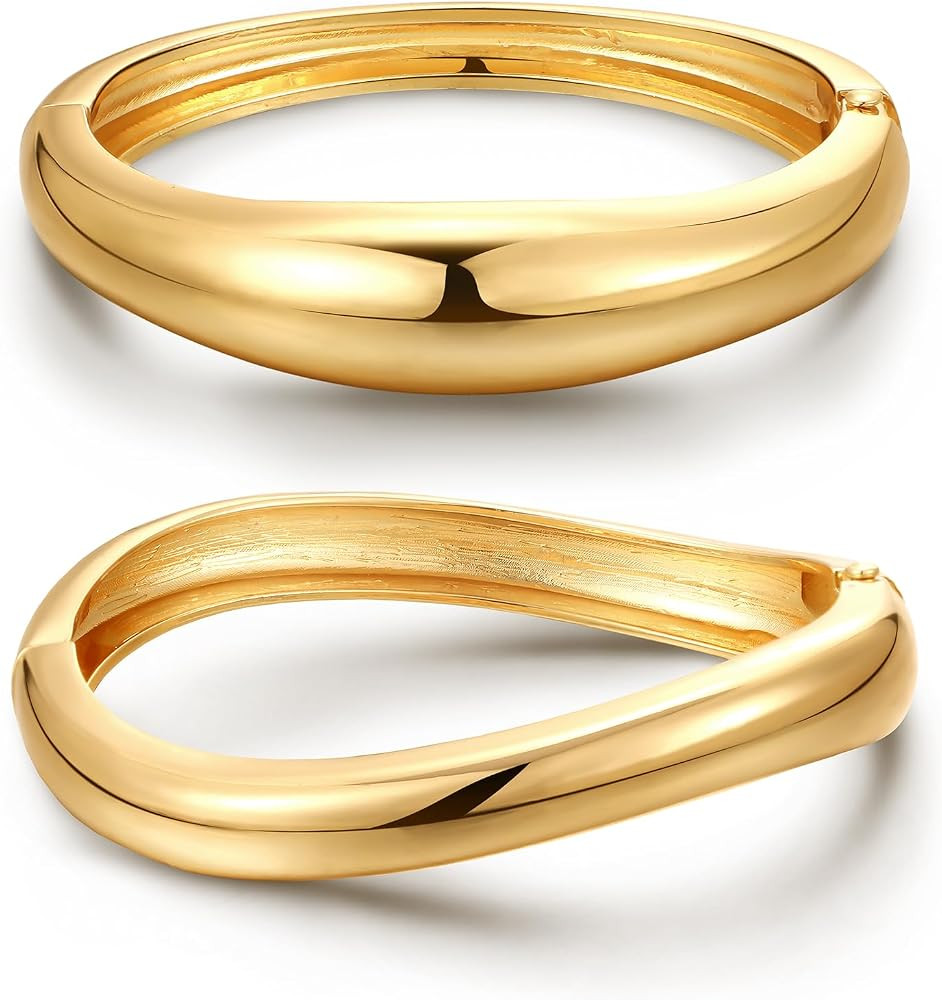 8YEARS Chunky Gold Bangle Bracelets for Women, 14k Gold Plated | Amazon (US)