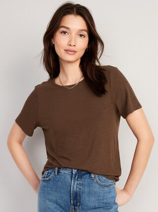 Luxe Ribbed Slub-Knit T-Shirt for Women | Old Navy (CA)
