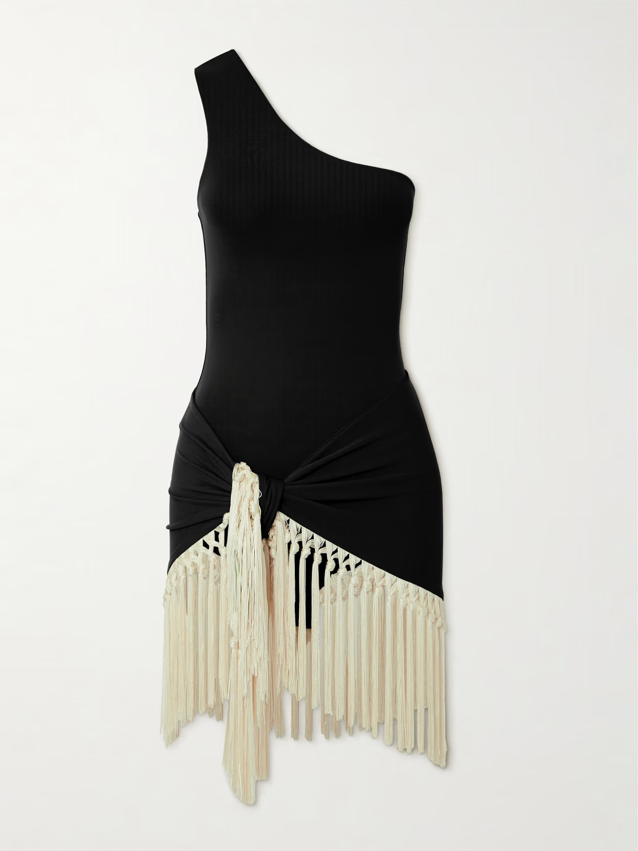 Taller Marmo - Yacare One-shoulder Swimsuit And Fringed Pareo Set - Black | NET-A-PORTER (US)