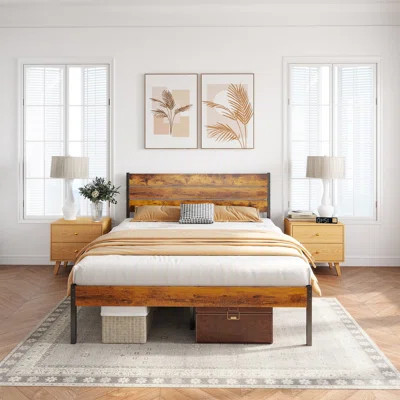Metal Bed Frame with Wood Headboard, Under-Bed Storage Space, Noise Free Design | Wayfair North America