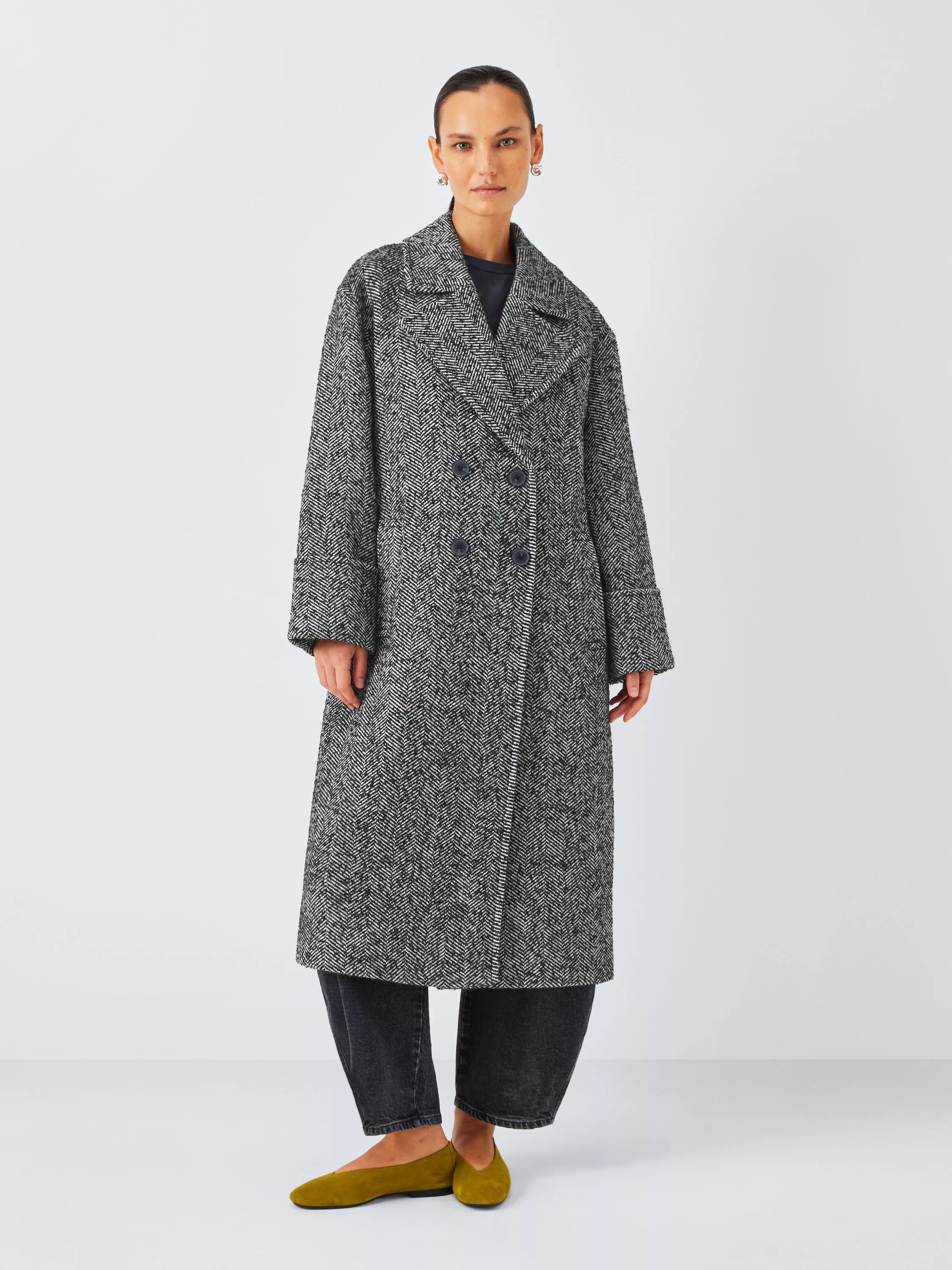 AND/OR Textured Herringbone Double Breasted Coat | John Lewis (UK)