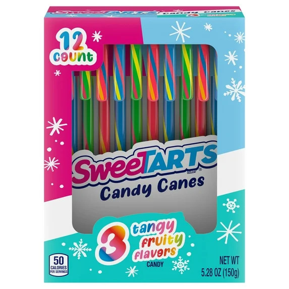 SweeTARTS Holiday Candy Canes, Christmas Candy Stocking Stuffers, 12 Count Box, 5.3 oz | Walmart (US)