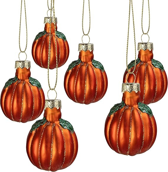 Watayo 6 Pcs Fall Thanksgiving Pumpkin Glass Ornaments- 2" Glass Pumpkin Hanging Blown Ornaments-... | Amazon (US)