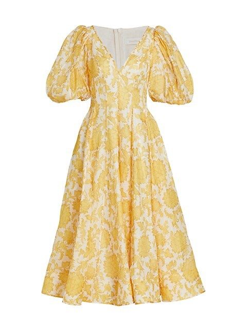 Puff-Sleeve Midi Dress | Saks Fifth Avenue