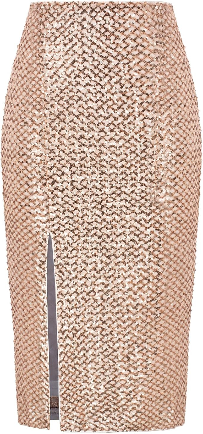 Kate Kasin Women's Sparkly Sequin Skirt with Slit High Waisted Bodycon Pencil Skirt Party 2023 Tr... | Amazon (US)
